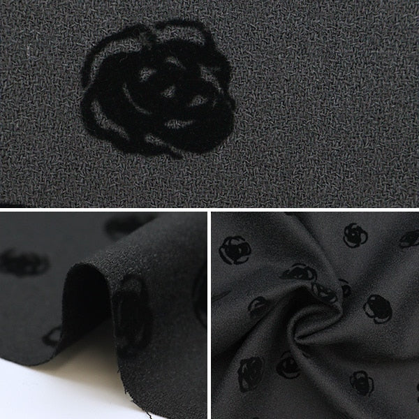 【数量5から】 生地 『ウール100% フロッキーニット ローズ柄 ブラック 34747-5D』