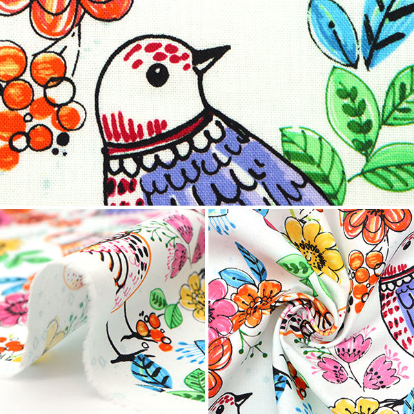 【数量5から】 生地 『USAコットン フォーク・アート・バーズ CX10020-MULTI』