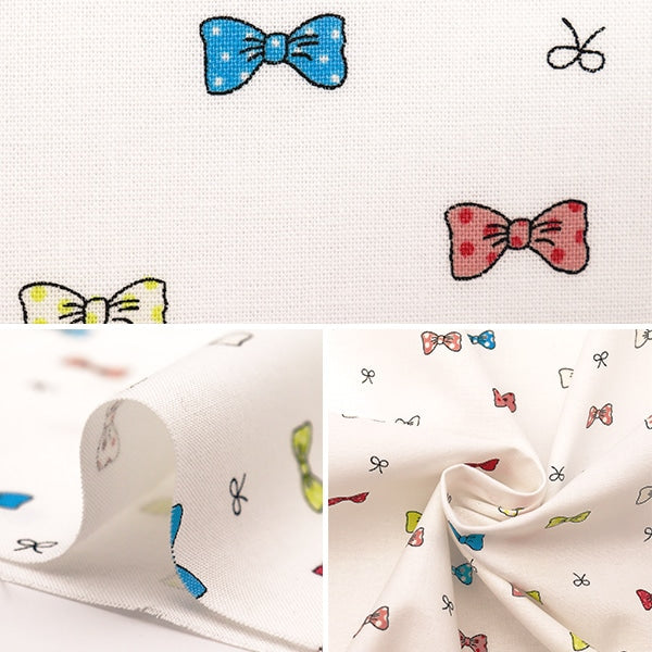 【数量5から】 生地 『抗菌防臭シーチング petit リボン ホワイト PTC1121-4-A』