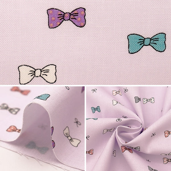 【数量5から】 生地 『抗菌防臭シーチング petit リボン ラベンダー PTC1121-4-B』