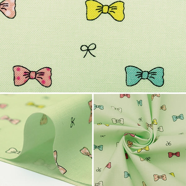 【数量5から】 生地 『抗菌防臭シーチング petit リボン ミント PTC1121-4-C』