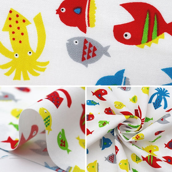 【数量5から】 生地 『抗菌防臭シーチング petit おさかな ホワイト PTC1121-7-B』