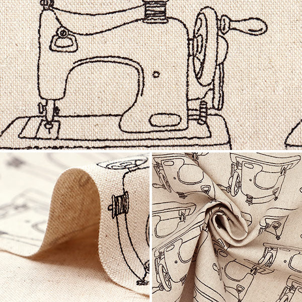 【数量5から】 生地 『綿麻キャンバス ミシン 生成り×黒 850368-2-1』