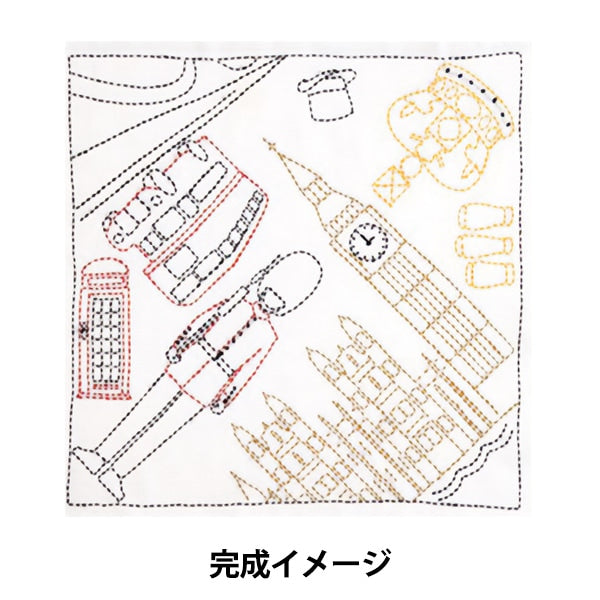 Embroidery kit "Hand-sewn flower towel kit SASHIKO WORLD ENGLAND 2-story bus KSW-027" TULIP tulip