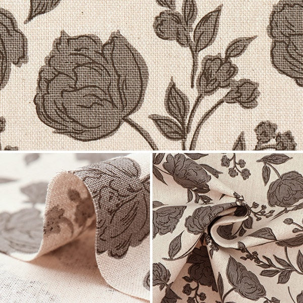 【数量5から】 生地 『綿麻キャンバス シルエットローズ 生成り 38096-1A』