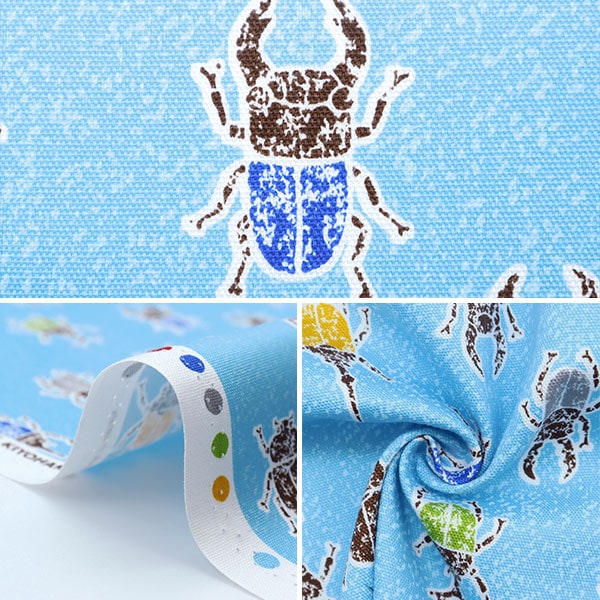 【数量5から】 生地 『オックス プリント カブトムシ クワガタ ブルー MOWF-136-BL』