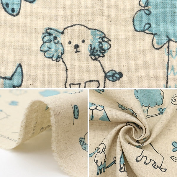 【数量5から】 生地 『綿麻シーチング ワンコ ブルー PTMF-128-BL』