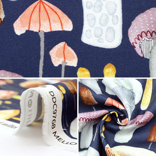 【数量5から】 生地 『USAコットン メロウ・マッシュルーム DDC9768-NAVYD』