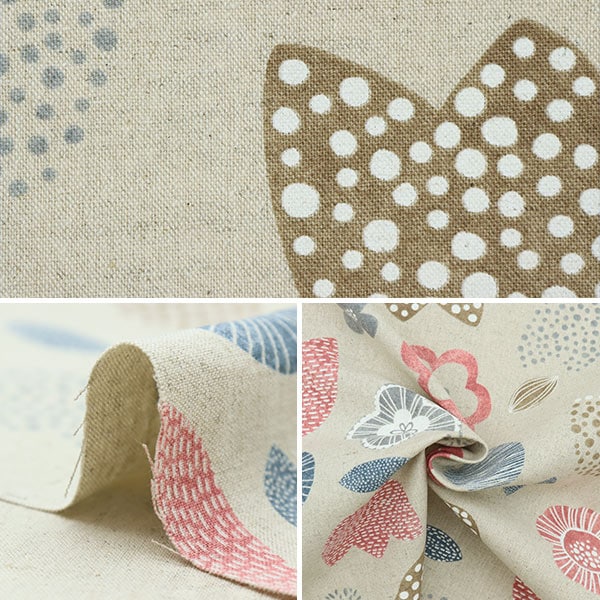 【数量5から】 生地 『綿麻キャンバス チューリップ&フラワー きなり×グレー SK-5400-3B』