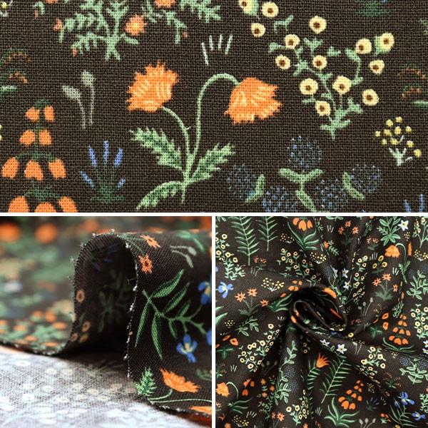 【数量5から】 生地 『USAコットン マナジャリガーデン ブラック RP701-BK1』