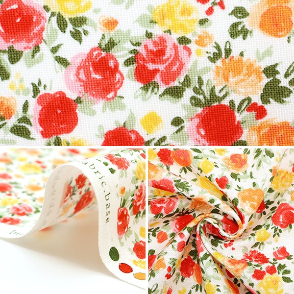 【数量5から】 生地 『imaDOKI シーチングプリント スクワランオイル加工 カーネーションとバラ IMAF-12R』