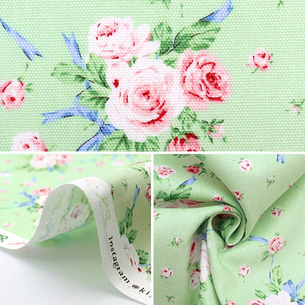 【数量5から】 生地 『オックス クラシカルモダン ローズリボン グリーン CMOF-60-G』