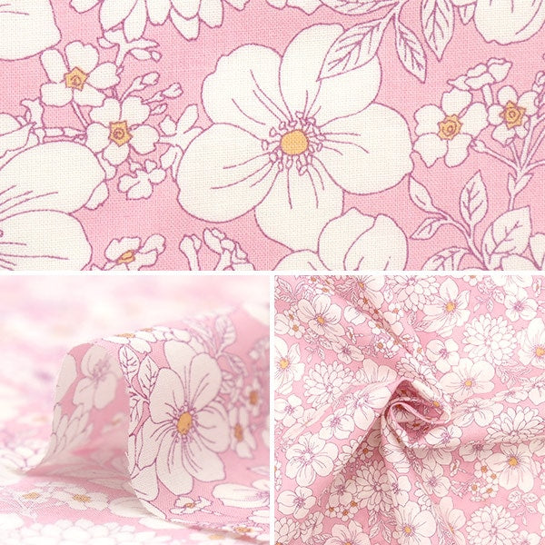 【数量5から】 生地 『60ローン 線描き花柄 ブルー SC10428L-D』