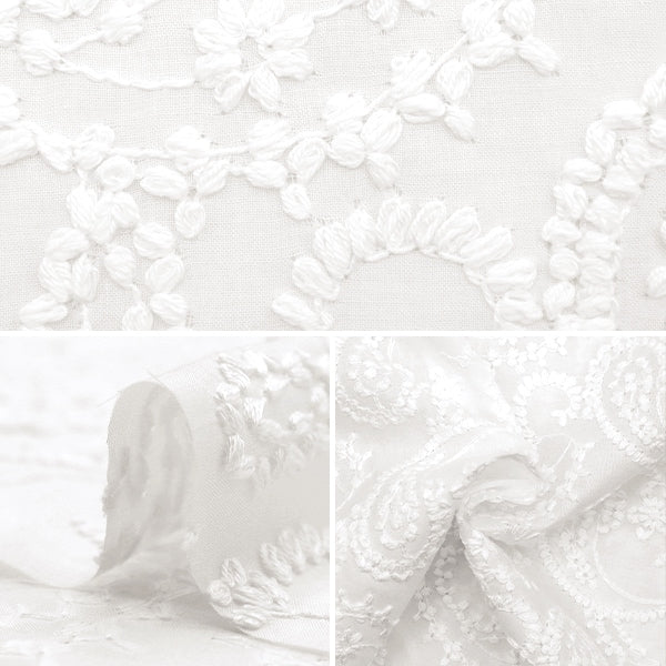 【数量5から】 生地 『綿レース チェーンフラワー ホワイト N0713016-1』