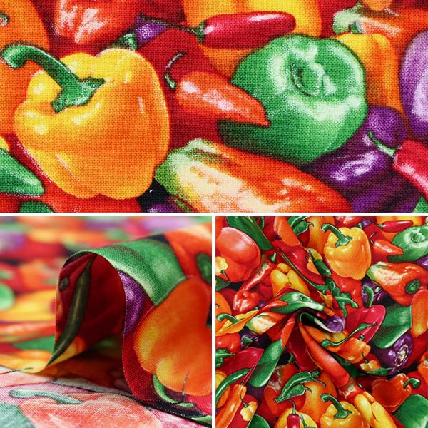 【数量5から】 生地 『USAコットン フード・フェスティバル パプリカ柄 389-MULTI』