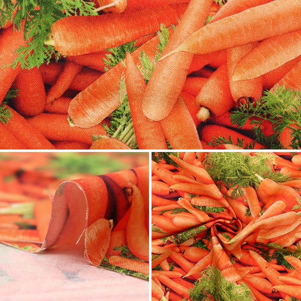 【数量5から】 生地 『USAコットン フード・フェスティバル キャロット柄 632-ORANGE』