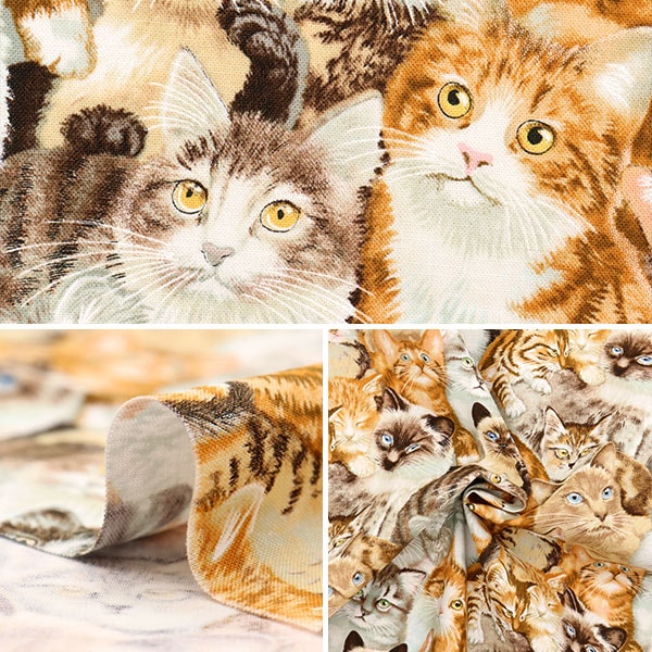 【数量5から】 生地 『USAコットン ペットポリ ネコ柄 1253-MULTI』