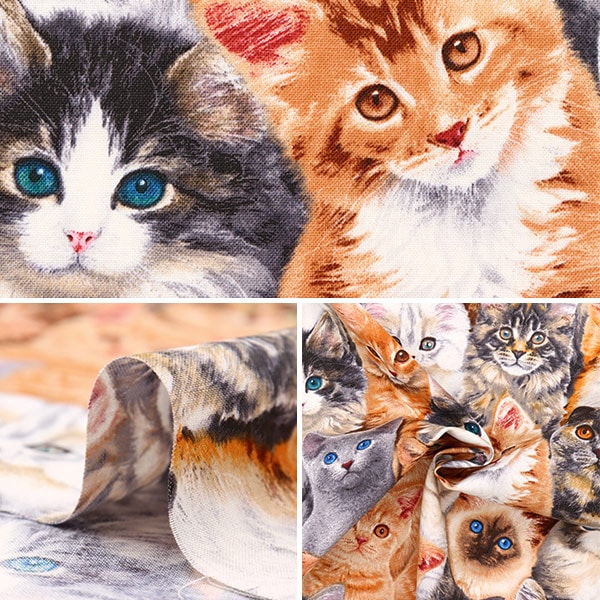 【数量5から】 生地 『USAコットン アドラブル・ペッツ ネコ柄 3802-MULTI』