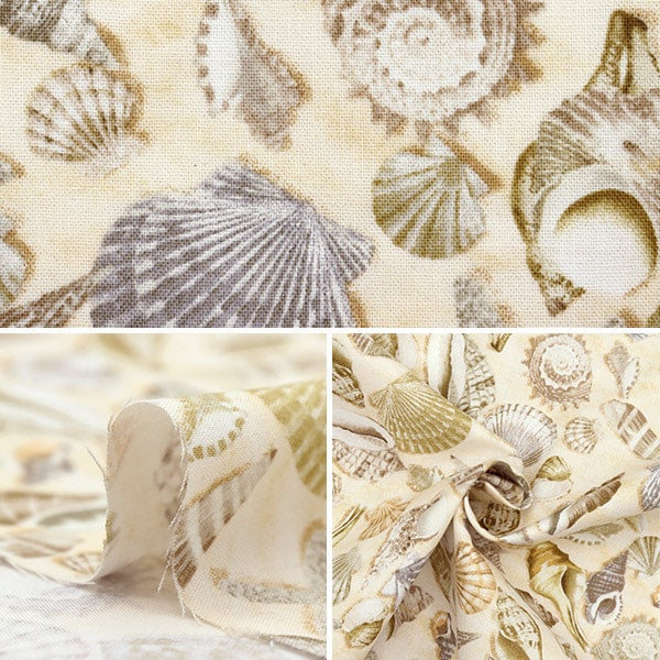 【数量5から】 生地 『USAコットン シェルズ 貝殻柄 C5353-SHELLS』