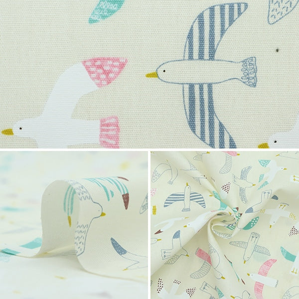 【数量5から】 生地 『ピースフルライフ カモメパタパタ ホワイト SK-6500-2A』