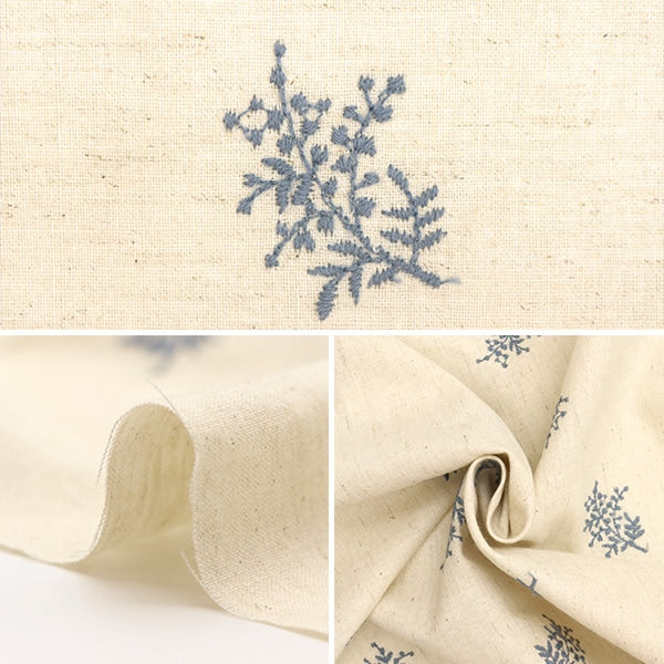 【数量5から】 生地 『 ミモザ刺しゅう綿麻 ダークグレー YO-1998-C』