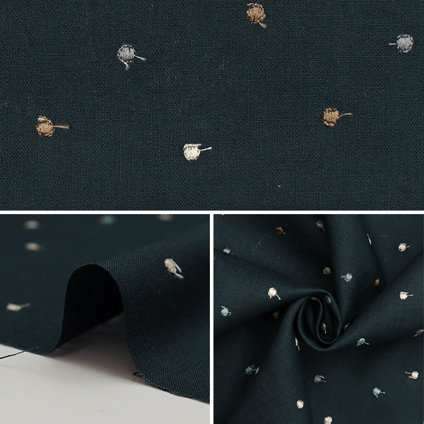 【数量5から】 生地 『ドット刺しゅう綿麻シーチング ブラック 40-0091-C』