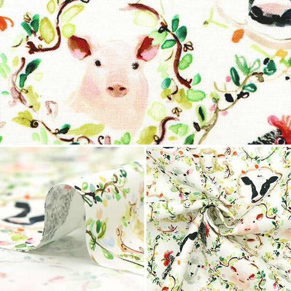【数量5から】 生地 『USAコットン dearSTELLA アニマルギャラリー ホワイト DJL2248-WHITE』