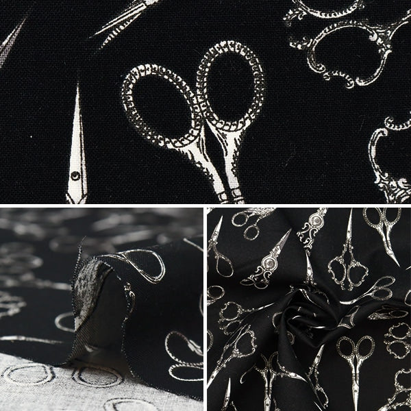 【数量5から】 生地 『USAコットン TIMELESS TREASURES はさみ C8804-BLACK』