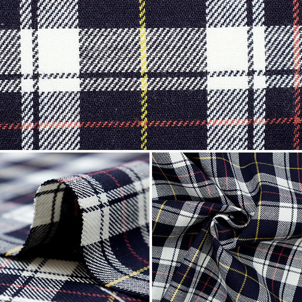 【数量5から】 生地『ベーシックチェック タータンチェック ホワイト×ネイビー YZW003』