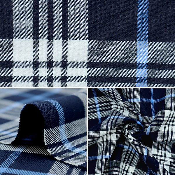 【数量5から】 生地『ベーシックチェック タータンチェック ネイビー×ブルー YZW004』
