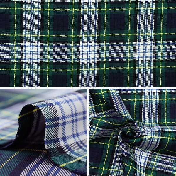 【数量5から】 生地『ベーシックチェック タータンチェック ホワイト×グリーン YZW006』