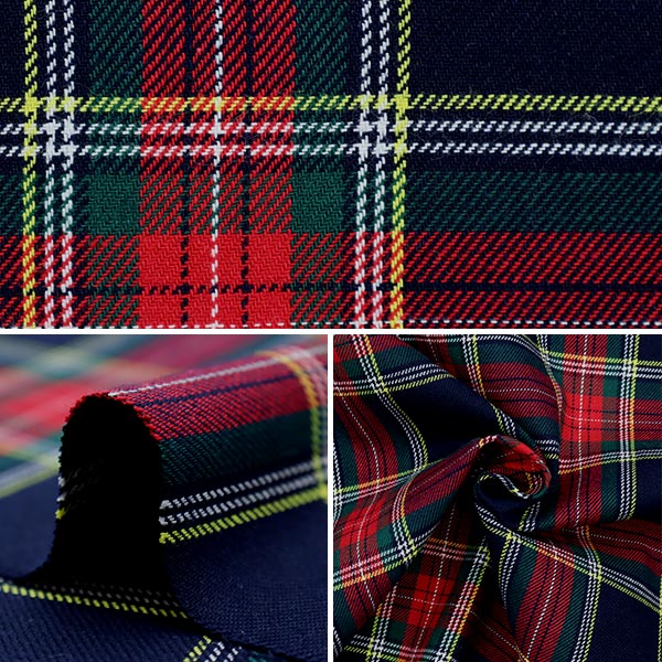 【数量5から】 生地『ベーシックチェック タータンチェック ネイビー×レッド YZW009』
