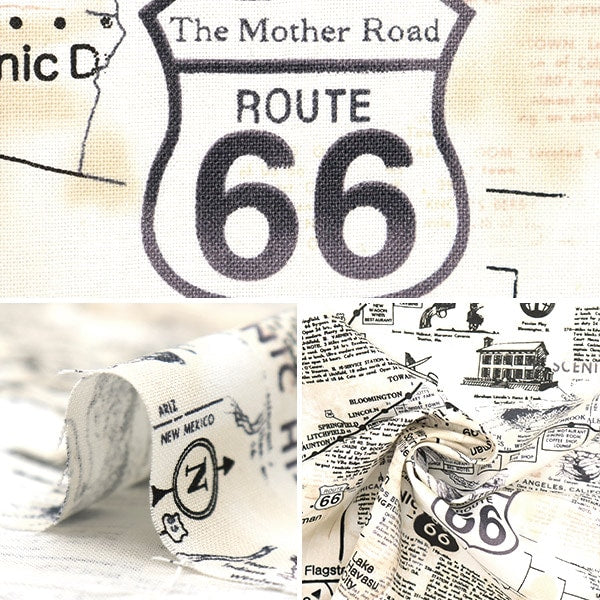 【数量5から】 生地 『USAコットン マップ・オブ・ルート66 C7529-NATURAL』