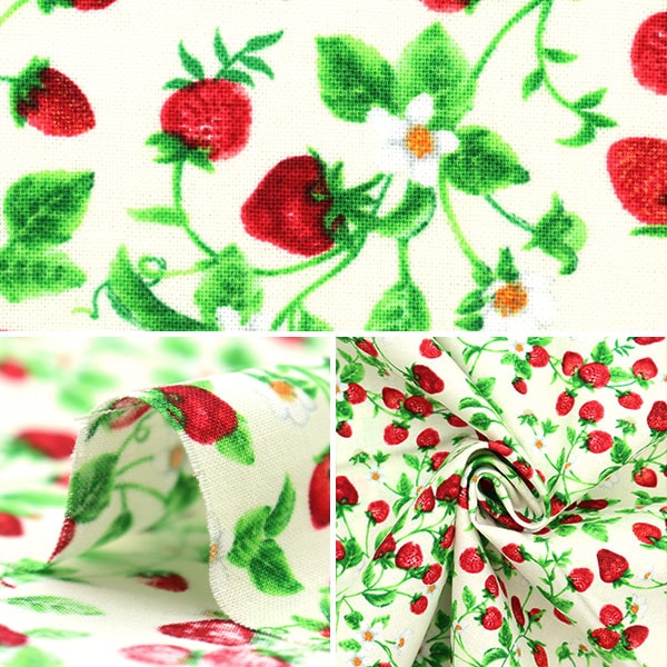 【数量5から】 生地 『USAコットン スモール・ストロベリーズ・オン・バインズ クリーム FRUIT-C1049』