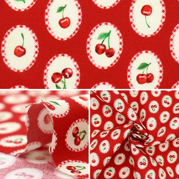 【数量5から】 生地 『USAコットン オーバルチェリーポートレイツ CD1545-RED』