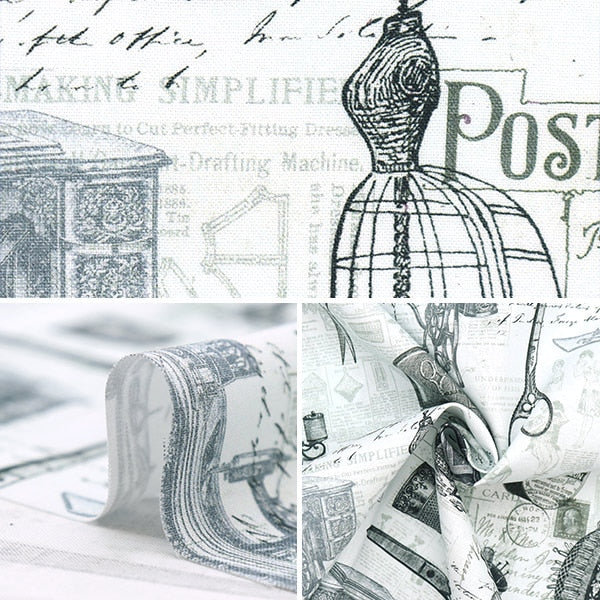 【数量5から】 生地 『USAコットン ヴィンテージシザーズ&ソーイングオンテキスト ERA-CD1502-GREY』