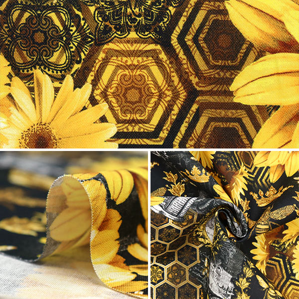 【数量5から】 生地 『USAコットン 女王蜂柄 CD1351-BLACK』