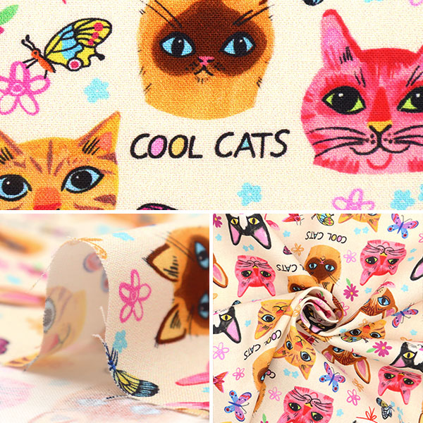 【数量5から】 生地 『USAコットン CRAZY CATS クリーム DDC10614-CREAM-D』