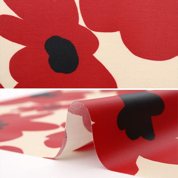 【数量5から】 生地 『ツイル ラミネート 北欧調 花柄 レッド R-KTS3676-B』 COTTON KOBAYASHI コットンこばやし 小林繊維