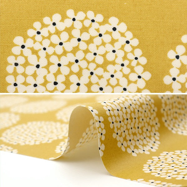 【数量5から】 生地 『10番キャンバス ラミネート あじさい イエロー R-UP5553-H』 COTTON KOBAYASHI コットンこばやし 小林繊維