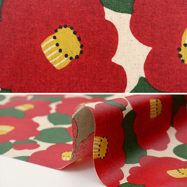 【数量5から】 生地 『綿麻キャンバス ラミネート 椿柄 アイボリー R-KSP5375-A』 COTTON KOBAYASHI コットンこばやし 小林繊維