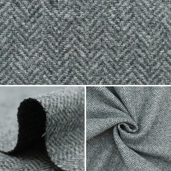 【数量5から】 生地 『ウールブレンドやわらか風合いウォッシャブル ヘリンボン ブラック WPC4310-2BKGY』