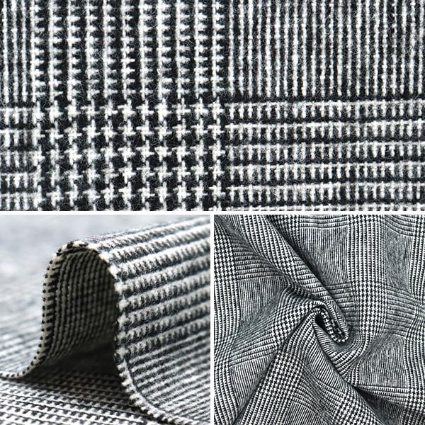 【数量5から】 生地 『ウールブレンドやわらか風合いウォッシャブル グレンチェック ブラック WPC4311-2BKWY』