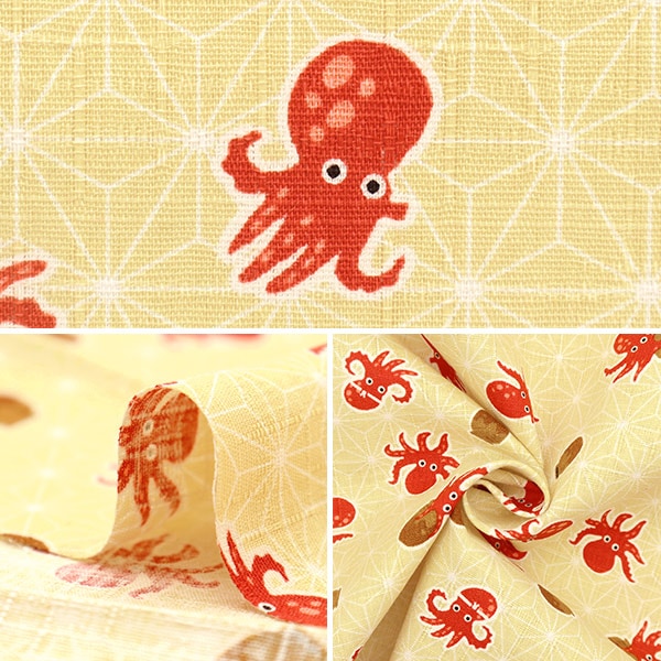 【数量5から】 生地 『ドビー 和柄 たこ キイロ AP31904-2A』