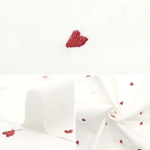 【数量5から】 生地 『ソフトブロード 刺繍ハート オフホワイト KOF-54OW』