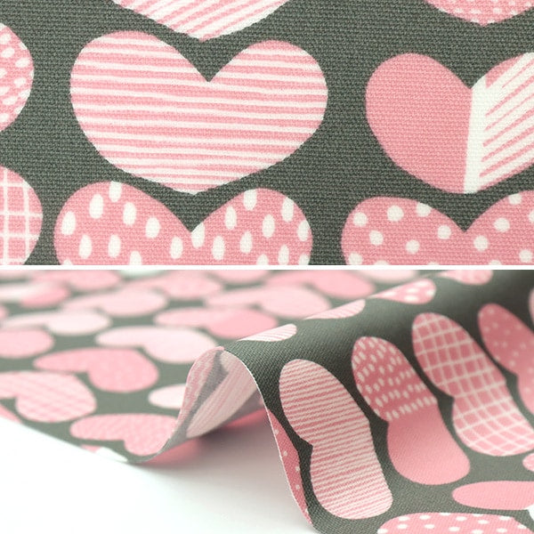 【数量5から】 生地 『kippis (キッピス) オックスラミネート ハート ブラウン KPOR-17B』