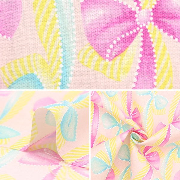 【数量5から】 生地 『スケア リボンストライプ ピンク×ブルー 850388-1-1』