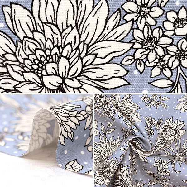 【数量5から】 生地 『オックス エッチングフラワー ブルー 38108-1B』