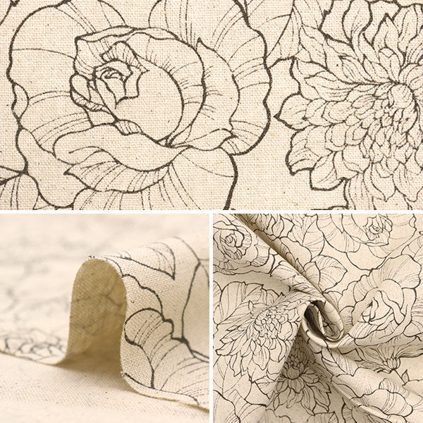 【数量5から】 生地 『綿麻キャンバス 花柄 キナリ KP9070-2A』