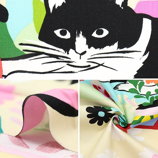 【数量5から】 生地 『USAコットン ALEXANDER HENRY Cat アイボリー 8938-C』